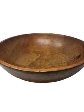 Antique XL  19" Turned Wood Treen Dough Trencher Bowl Maple  19th C Primitive